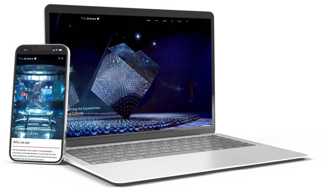 The Aimes website on macbook and mobile