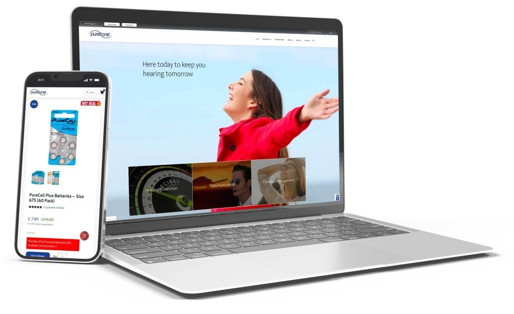 Puretone website on macbook and mobile