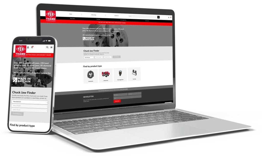 Thame Workholding website on macbook and mobile