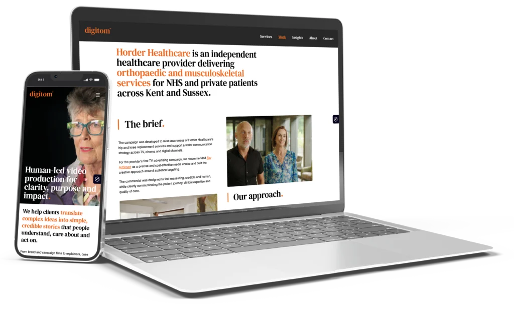 WordPress website design for Digitom on phone and laptop