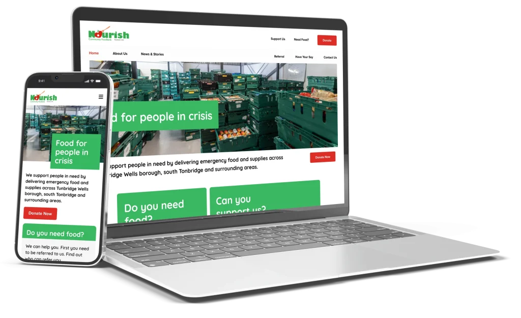 Nourish Foodbank website on macbook and mobile